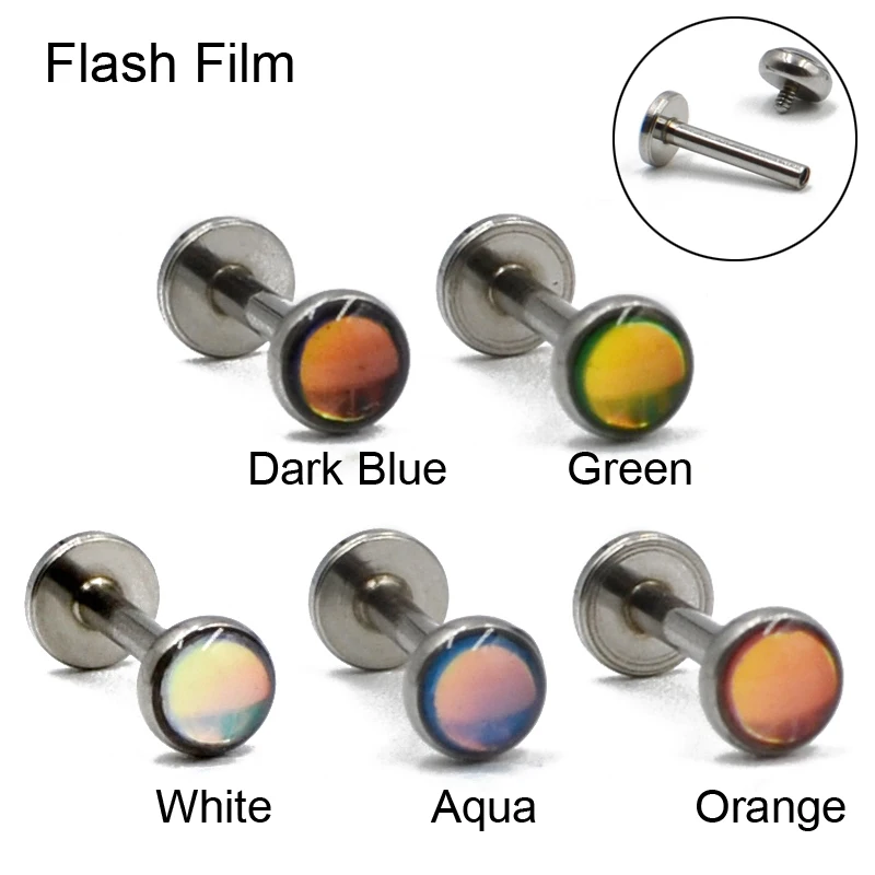 1 PC Flash Film Glitter Flat Back Labret Stud Ear Tragus Cartilage Helix Earring Fashion Body Piercing Jewelry