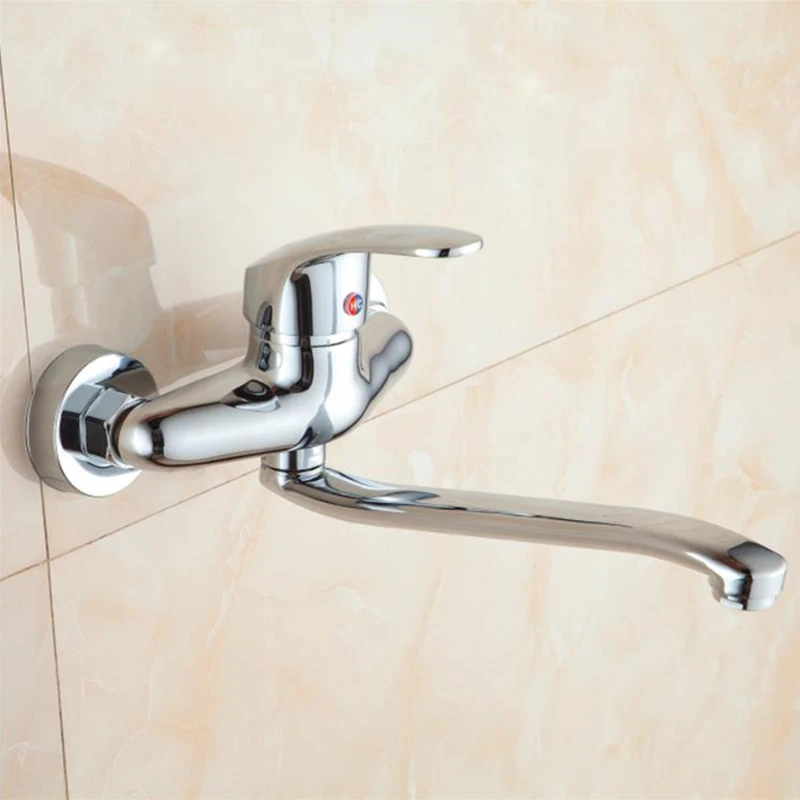 Long Arm 360 Rotate Solid Brass Faucet Sink Mixer Tap Wall Mounted Hot and Cold Tap Bathroom Faucet