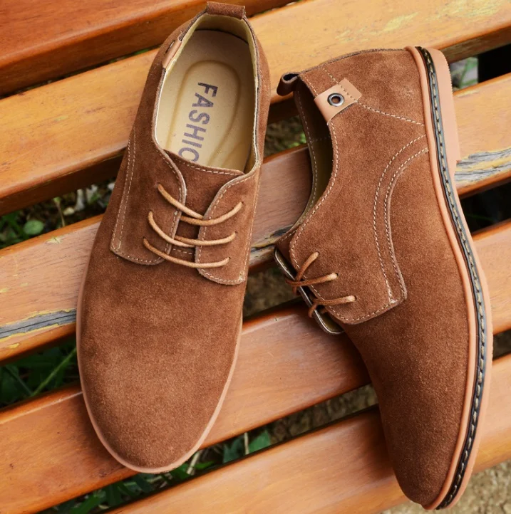 Suede Men Leather Shoes Solid Lace-up Big Size 38-48 Casual Shoes Men's Flats Comfortable Dress Shoes Male Soft Footwear image 6