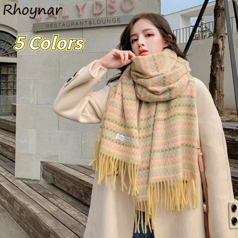 

Scarves Women 5 Colors Tassel All-match Sweet Schoolgirls Younger Teenage Keep Warm Plaid Wraps Elegant Lady Daily New Arrival