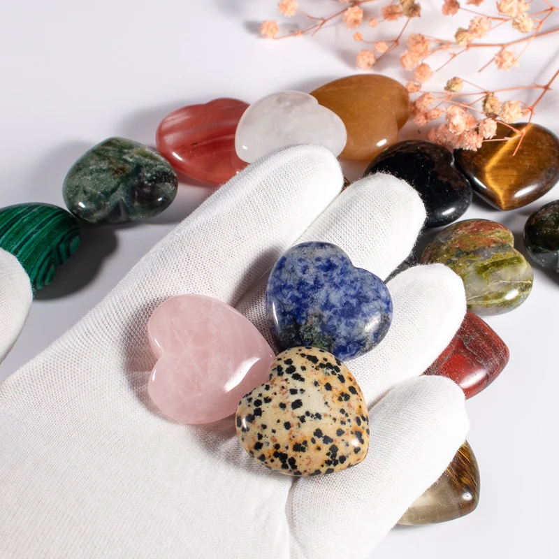

12PCS Natural Stone Heart Beads Quartz Crystal Healing Charms For DIY Jewelry Making Necklace Bracelet Gift Wholesale 30mm