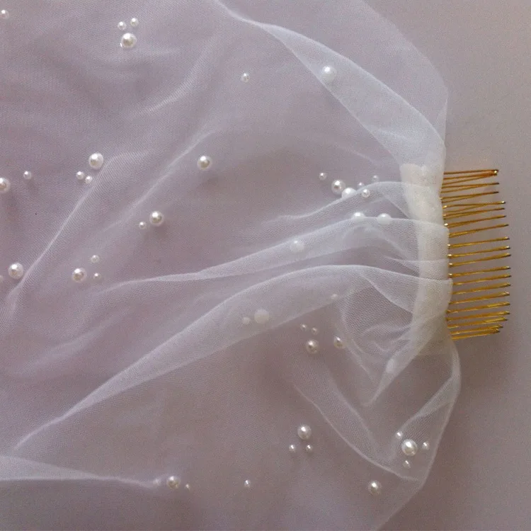 Voile de fard à joues en tulle blanc avec perles pour femmes, accessoires de mariage élégants, une couche perlée, mariée et filles, patients, Tyys Mariage