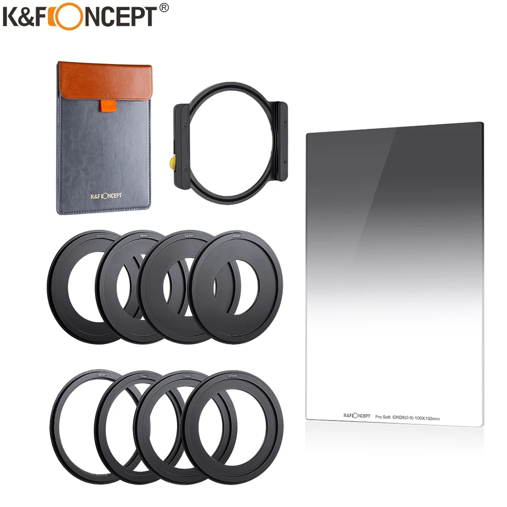 GND8 Square Filter 100*150mm Multi-Coated Neutral Density Filter with One Filter Holder 8pcs Filter Ring adapters