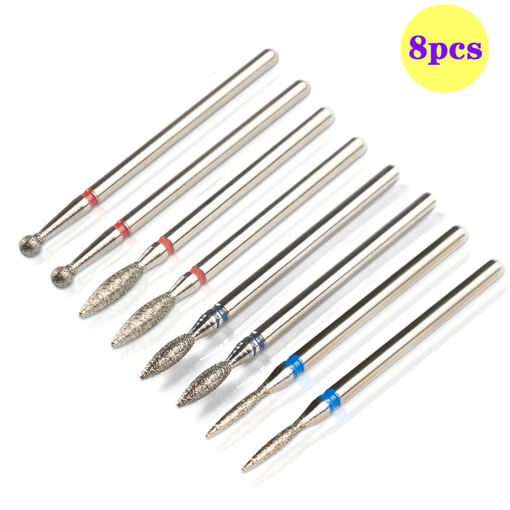 8 stücke Diamant Nagel Bohrer Set Häutchen Reiniger Bit für Acryl Nagel Gel Entfernen Fräsen Cutter Maniküre Maschine Zubehör