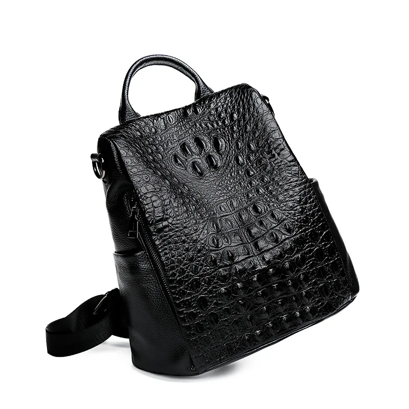 New Fashion 100% Genuine Leather Women Alligator Backpacks Luxury Brand Female Real Natural Leather Lady Girl Student Backpack