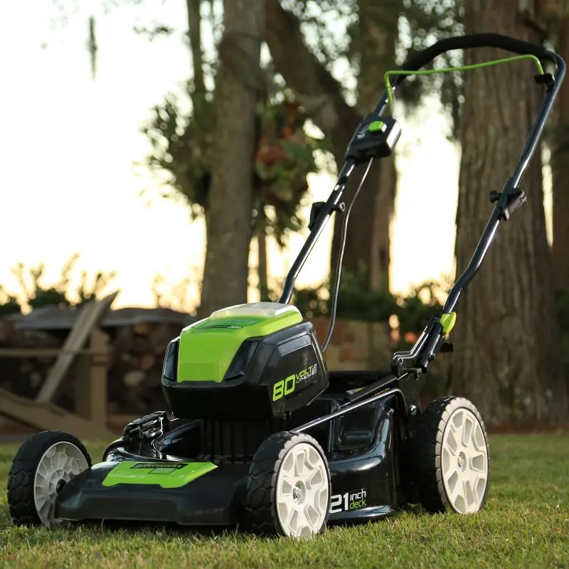 Greenworks 80V Cordless Brushless Lawn Mower steel deck 21inch 3-in-1 Mulch, rear bag, and side discharge with 5.0ah battery