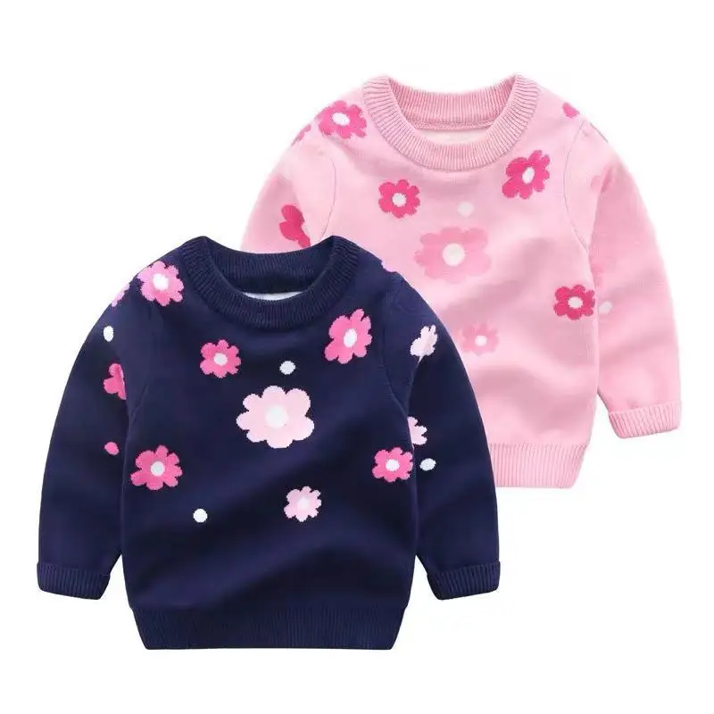 2021 New 3-10 Years Kids Knitted Clothing O-Neck Sweaters Girls Floral Sweater Children Autumn Winter Girl Clothes Pullover