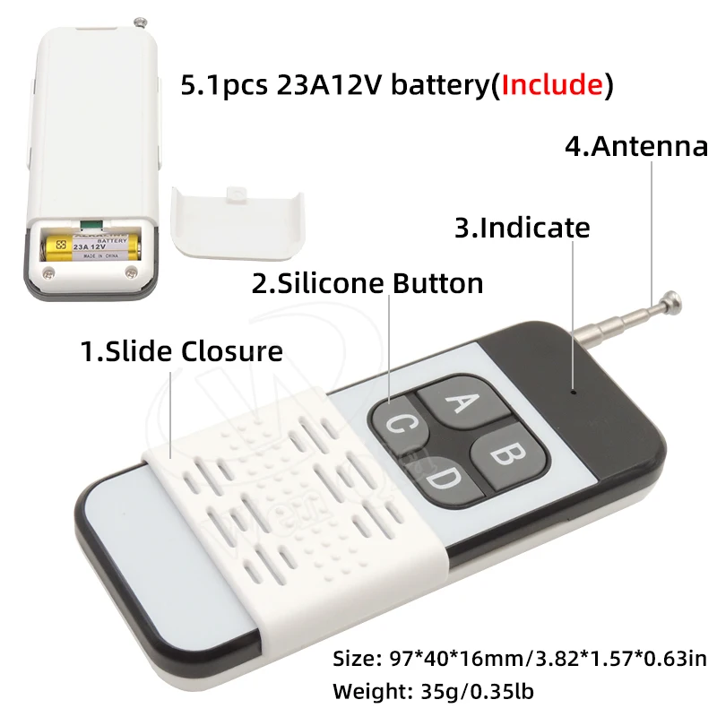 Control remoto inalámbrico Universal, 433Mhz, CC 6V, 12V, 24V, 4CH, receptor de relé RF y transmisor de largo alcance para Motor de puerta de garaje