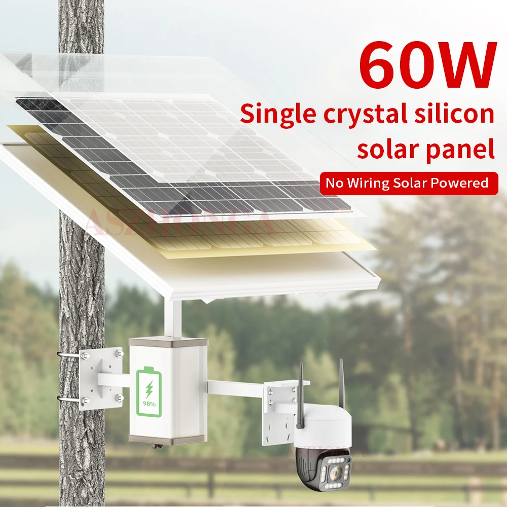 4G 1080P Security IP Camera HD PTZ Dome 20X Zoom CCTV Surveillance Cam 60W Solar Panel With 30A/40A Rechargeable Battery CamHi