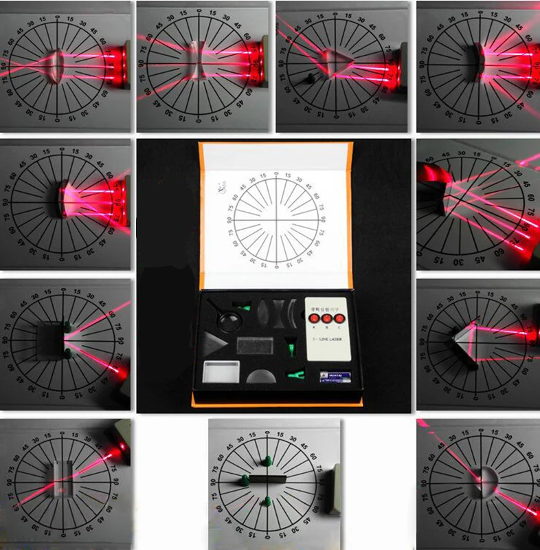 

Optical Experiment kit Triangular Prism Convex Lens Concave Mirror Dial Three Line Semiconductor Laser Light Source Physics