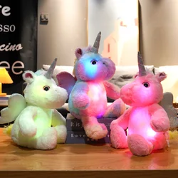 25cm Colorful Glowing Angel Unicorn Plush Toys Kawaii Colored Light Luminous Animal Unicorn Pillow Stuffed Dolls for Children