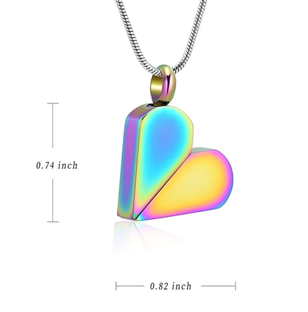 Rainbow Magical Square/Heart Shape Pendant Urn Necklace Memorial Cremation Jewelry Secret Stash Locket Funeral Engravable Free