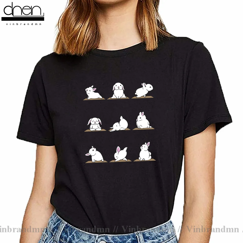 Bunnies Yogi T shirt women Cute Yogic Bunny T-shirt Lovely Cartoon Rabbit Body Building Exercise meme Tee Tops camiseta