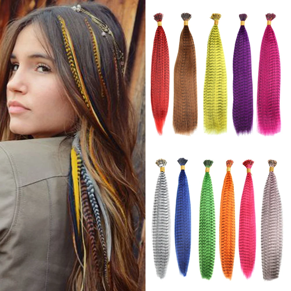 MyDiva 50 Pieces Colored Strands Synthetic Hair Extension False Rainbow Overhead Fake Coloring Feather for Hair