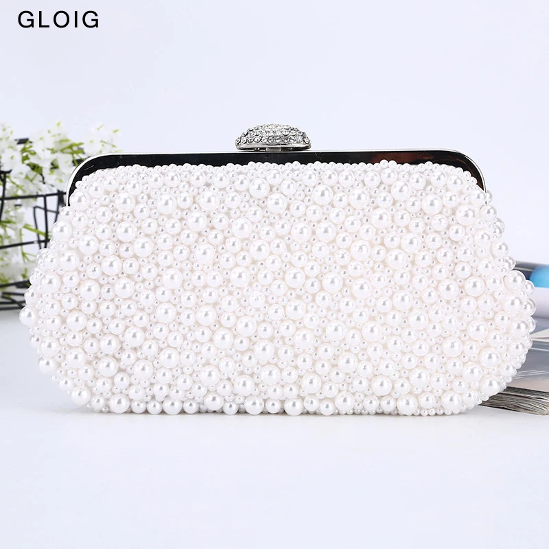 

Vintage Beading Women Evening Bags Pearl Diamonds Small Clutches Party Wedding Bridal Handbags With Chain Shoulder Purse