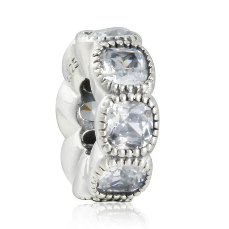 

Autumn 925 Sterling Silver CZ Alluring Cushion Spacer Stopper Charms Beads Fit Original Pandora Bracelets & Bangles Diy