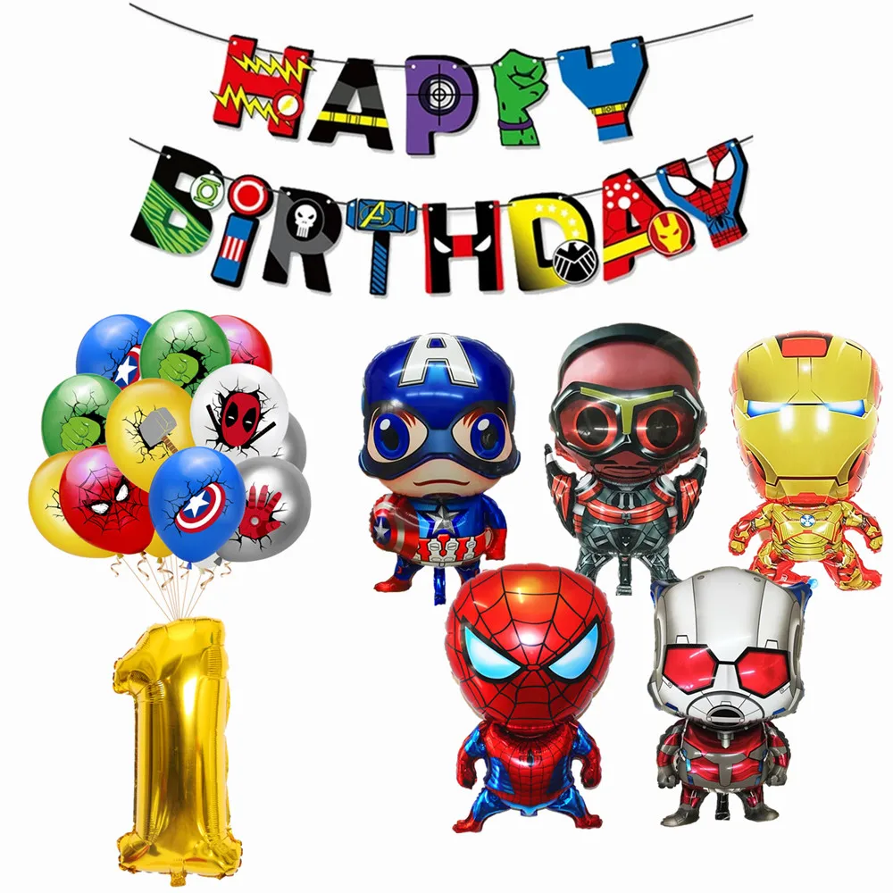 Marvel Superhero Balloon Spiderman IronMan Captain Hulk Balloons Banner Kids Boy Baby Shower Avengers Birthday Party Decorations