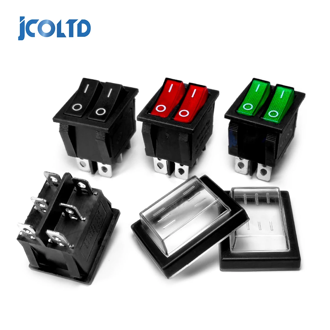 Double Boat Rocker Switch 6 Pin On-Off With Green Red Light 20A 125VAC