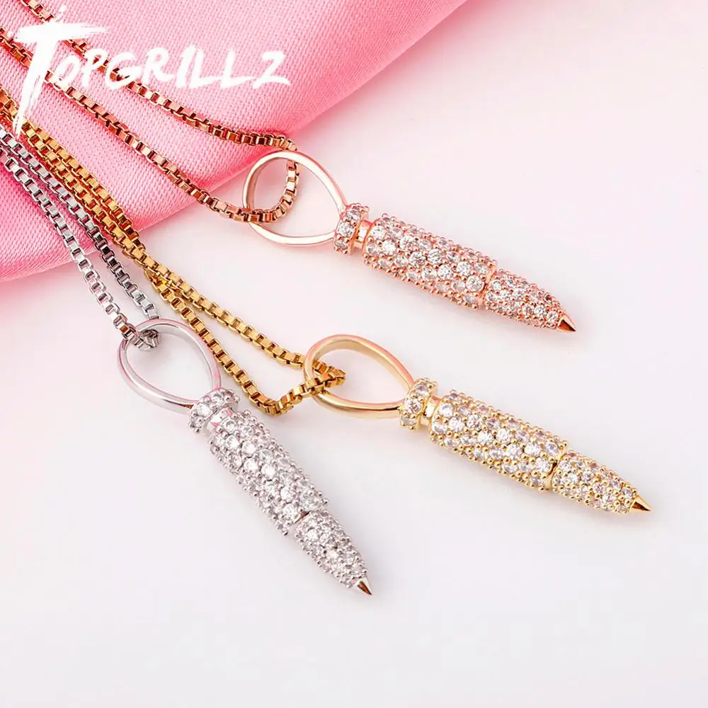 TOPGRILLZ Iced Zircon Bullet Case Pendant 100% 925 Sterling Silver Pendant Necklace Chain Hip Hop Jewelry