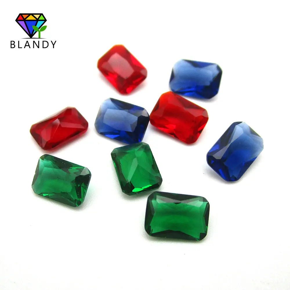 Free Shipping 50pcs/lot 3x5~10x12mm Various Color Loose Glass Stones Octangle Cut Red Green Glass Synthetic Stone For Jewelry