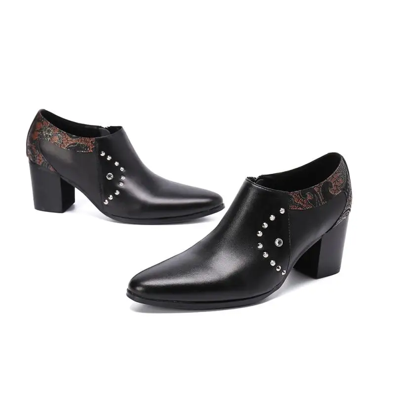 Mens High Heels Genuine Leather Dress Men Shoes Black Height Increase Wedding Shoes Mens Career Work Pointed Toe Shoes Big Yards