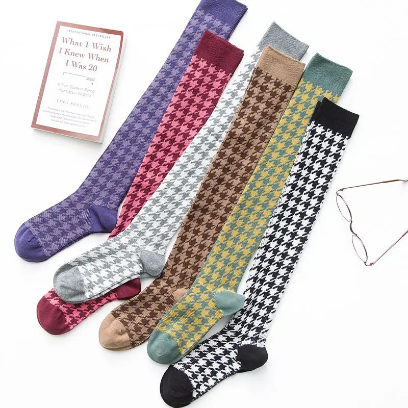 

2 Pairs Set Autumn And Winter New Lattice Knee Stocking Women High Stocking Female Pressure Calf Stocking