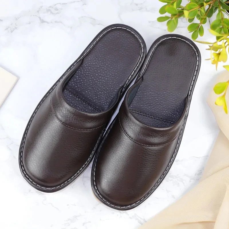 Classic PU Leather Slippers Male Indoor Unisex Shoes Men 2021 Fashion Man Leather Shoes Home Slippers Waterproof Man House Shoes