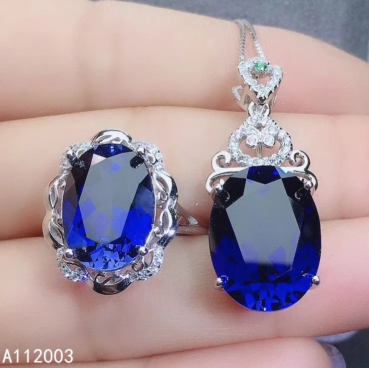 

KJJEAXCMY Fine Jewelry 925 Sterling Silver Inlaid Natural Sapphire Female Ring Pendant Set Beautiful Supports Test