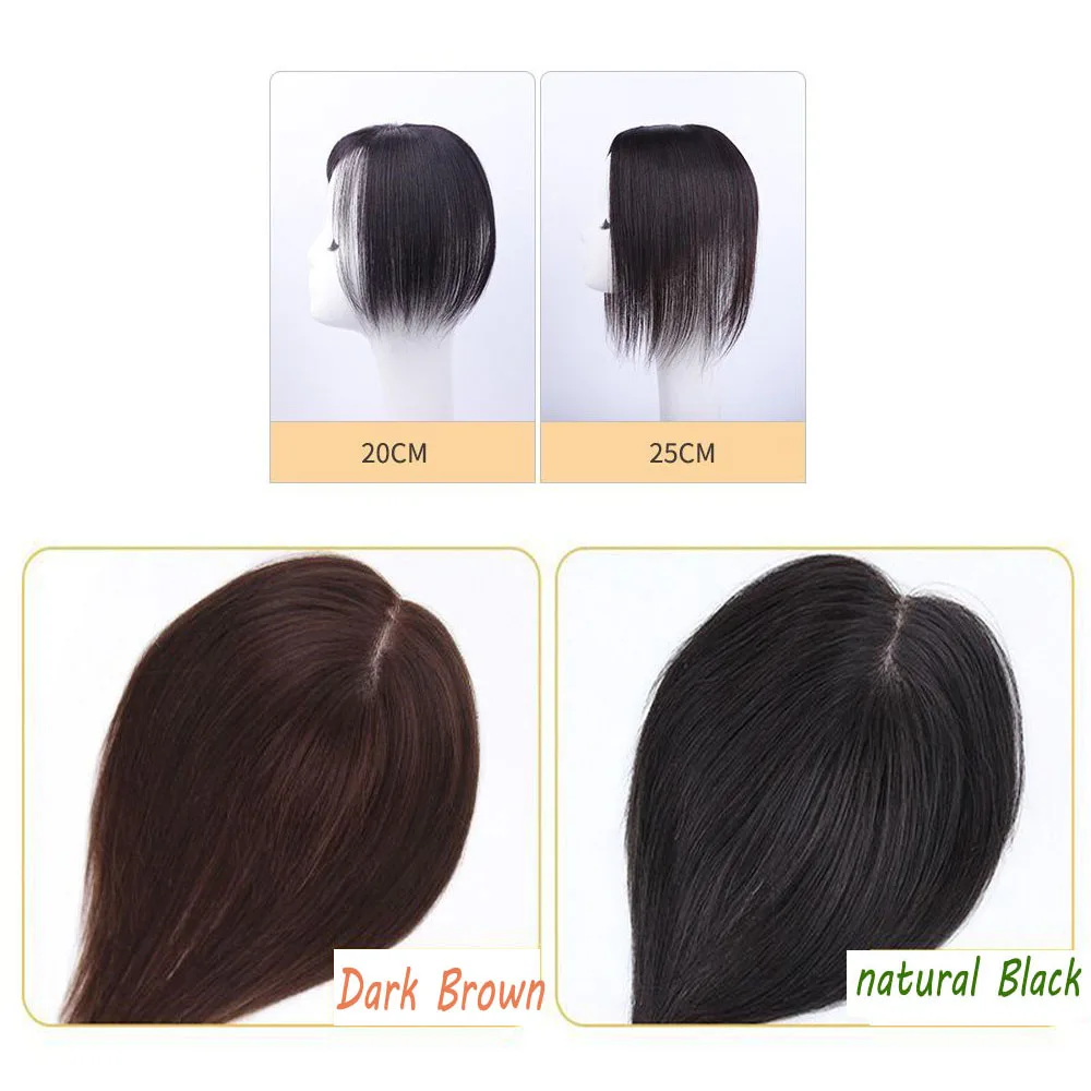 6-10 polegadas europeu virgem base de pele de seda do cabelo humano topper 6x10cm pequenos hairpieces com um corte bang parte centro do couro cabeludo topo peruca