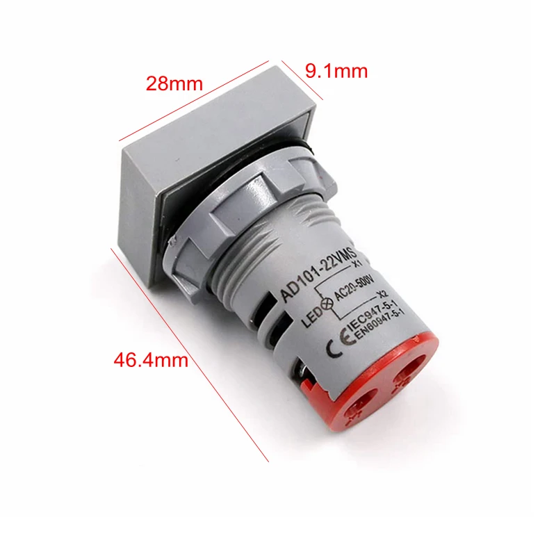 1pc Mini 22MM AC 20-500V Voltmeter Square Panel LED Digital Voltage Meter Indicator Light Tester Red Blue Yellow Green White