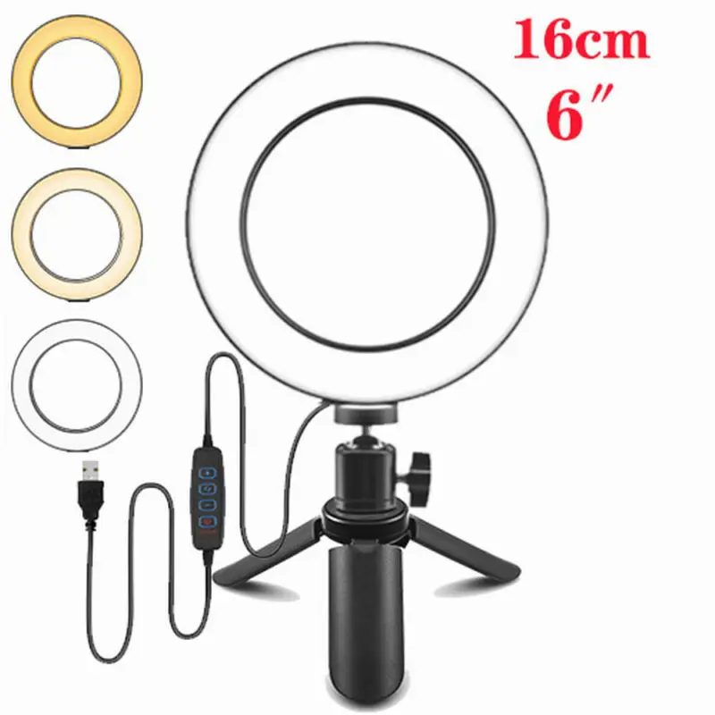 6-дюймовый светодиодный кольцевой светильник с регулируемой яркостью для селфи со штативом для фотографии кольцевая подставка для телефона лампа для фото и видео освесветильник для студии