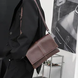 Retro Design Men's Shoulder Bag Luxury Brand Crazy Horse Leather Messenger Bag Men Three-layer Pocket PU Leather Crossbody Bags