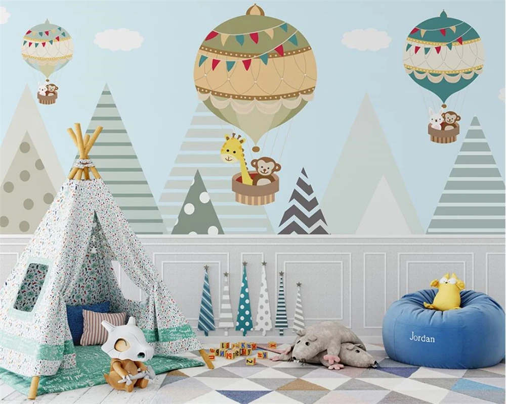 

beibehang Custom simple hand-painted children's room hot air balloon sky girl bedroom papel de parede wallpaper