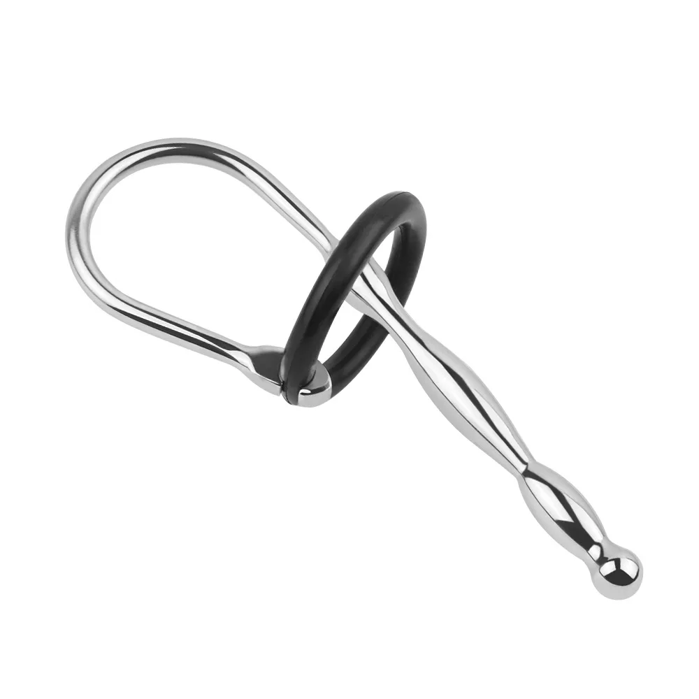 Stainless Steel Catheter Sound With Silicone Penis ring Urethral Dilators Penis Plug Urethral Sound Souding Sex Toys 608