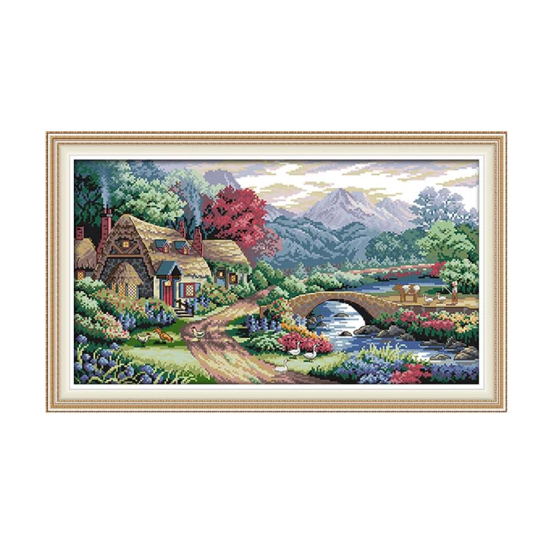 Joy Sunday Farm landscape cross stitch Needlework Set for DIY Embroidery Kit Cross-Stitch Handwork Wedding Send Accessory Tools