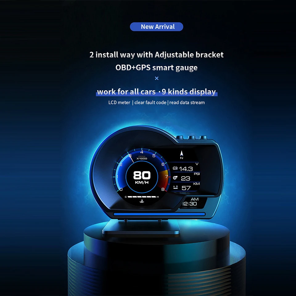 Vjoycar V60 Newest On-board Computer HUD OBD2 Head Up Display GPS Speedometer 9 interface display Turbo Coolant Temp OBD Scanner