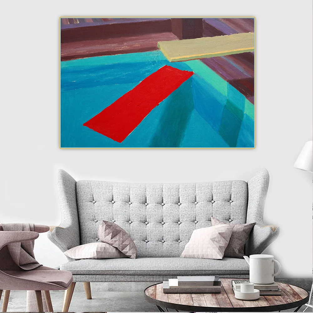 Citon David Hockney《Pastic Sheet Floating in a Pool》Canvas Oil Painting Art Poster Picture Wall Background Decor Home Decoration