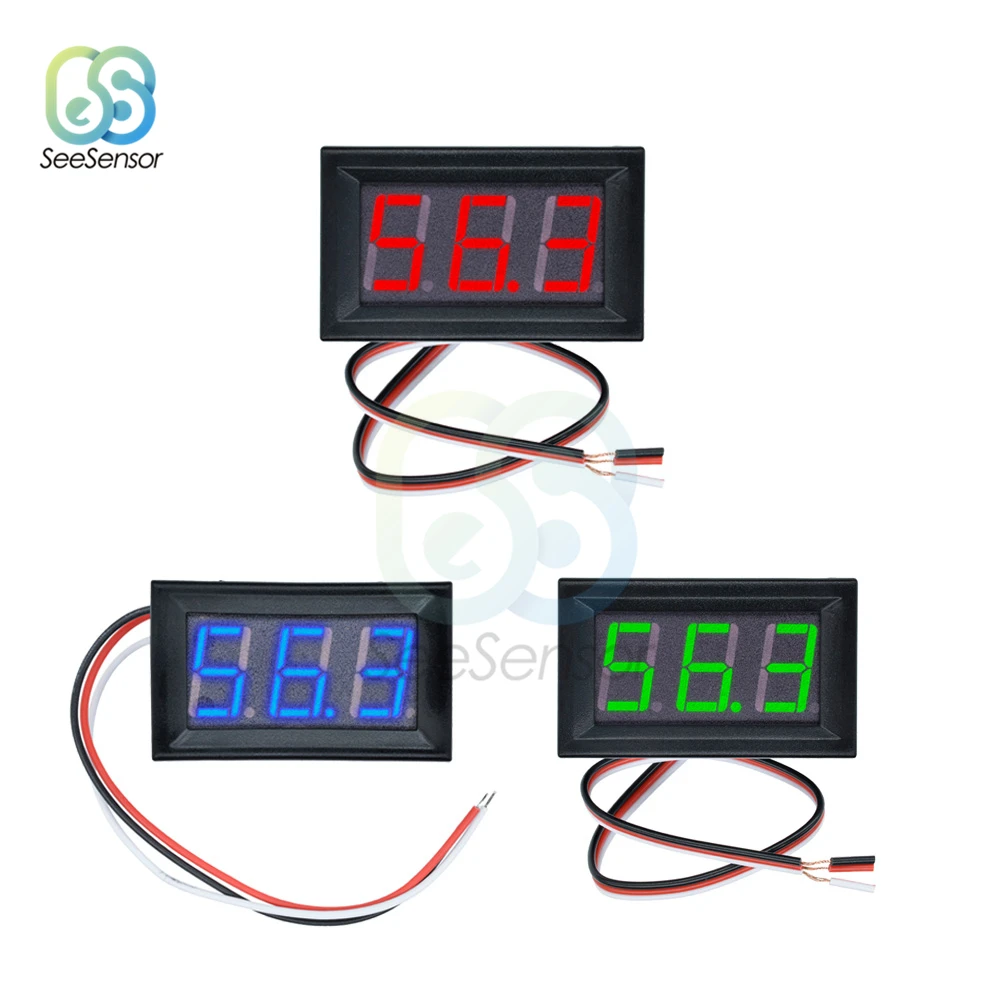 0.56 inch Mini LED Digital Voltmeter Detector DC 0-100V 12V 24V Voltage Capacity Monitor Voltage Tester Meter 3 Wire DC 4.5V-28V