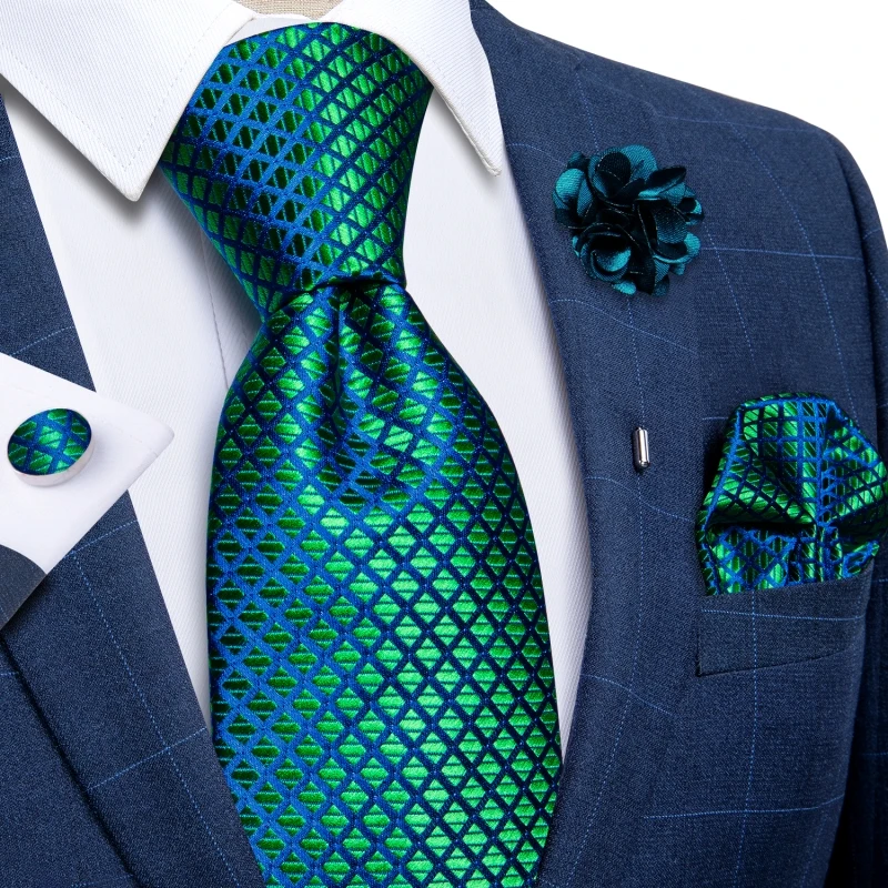 Blaue silberne Paisley-Krawatten für Herren, luxuriöses 8 cm breites Set mit Krawatte, Einstecktuch, Manschettenknöpfen, Brosche, Weihnachtsgeschenke für Männer – Detail 25