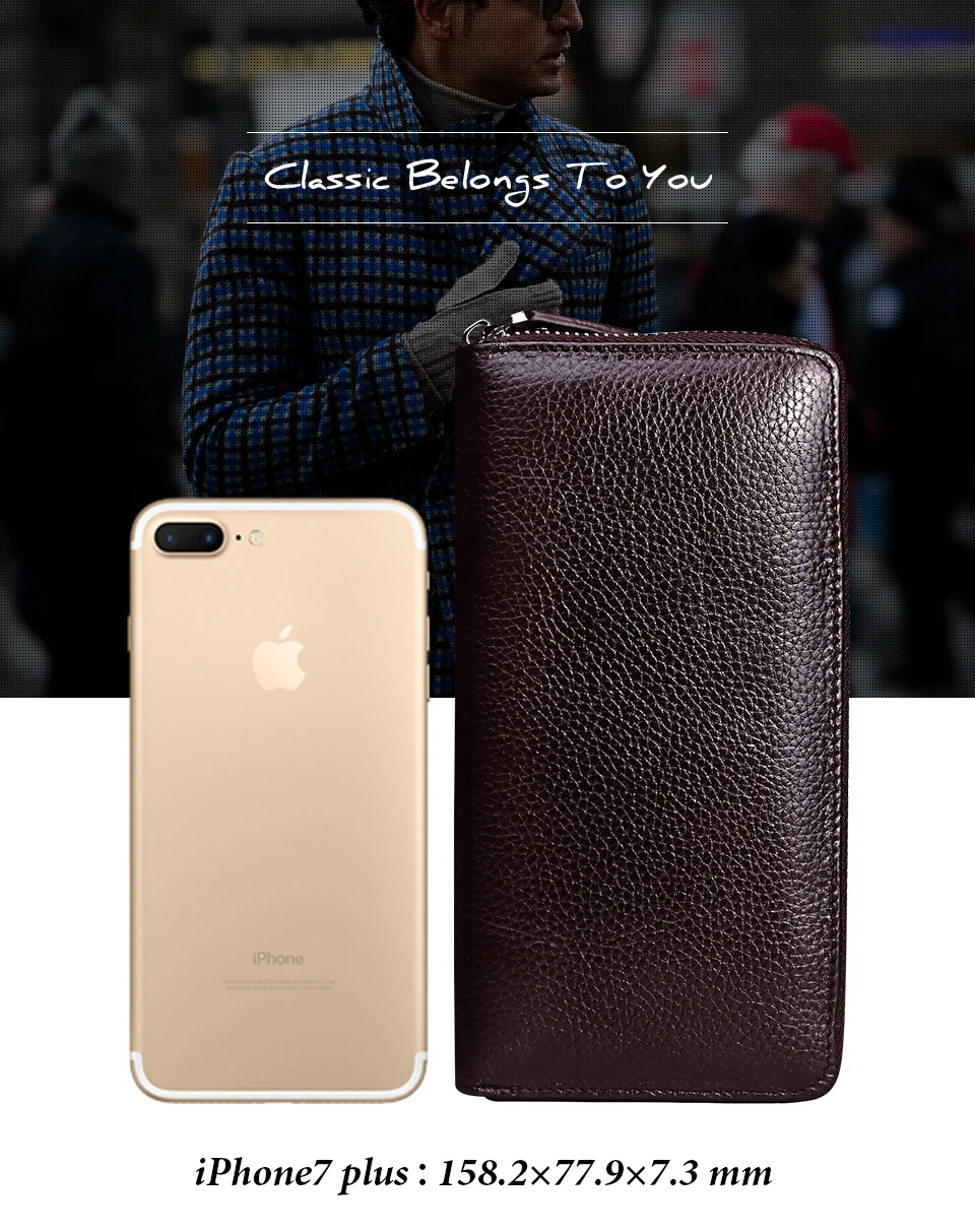 HUMERPAUL Echtes Leder Geldbörse RFID-blockierende Clutch-Tasche, Geldbörse, Kartenhalter, Münzgeldbörse, Reißverschluss, männlich, lang, Schwarz/Kaffee-Geldbörse – Detail 6
