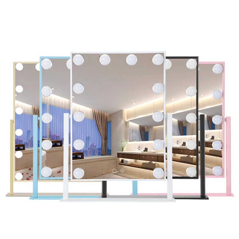 LED Makeup Mirror With Light Bulb Small Three-tone Light Desktop Dressing Mirror Dormitory Home Girl Beauty Makeup Mirror