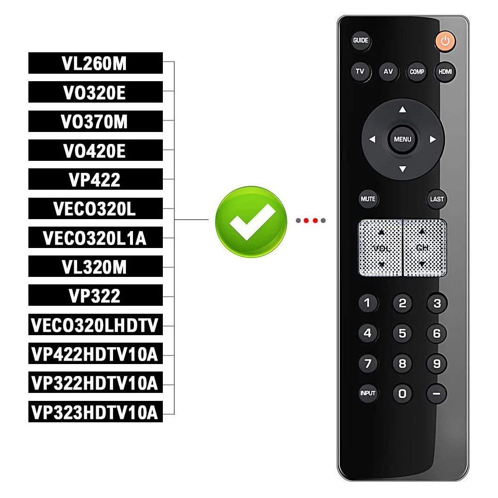 New VR2 Replaced Remote Control for Vizio TV RC-VR2 VP322 VX240M VP422 VL320M VO320E VO370M VL260M VO420E VECO320L VECO320L1A