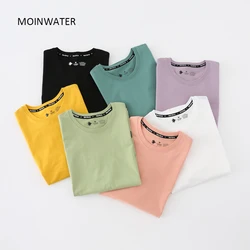 MOINWATER New Women Light Green Cotton T shirts for Summer Famle Simple Casual White Tees Lady Fashion Streetwear Tops MT22069