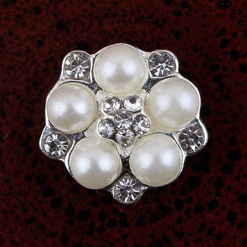 10Pcs/Lot 15mm Flower Rhinestones Pearl Alloy Silver Buttons for Hair Bow DIY Accessories Wedding Decoration Invitation Buttons