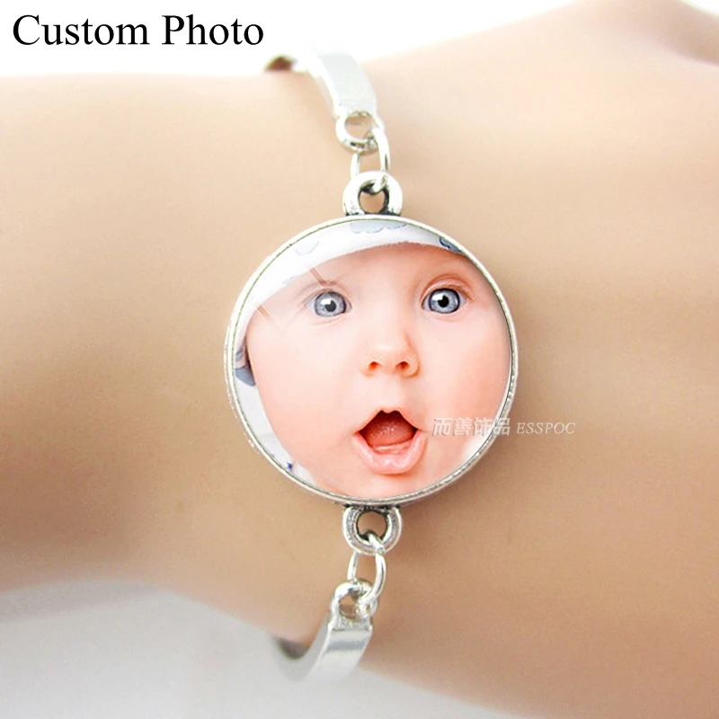 Fashion Handmade Custom Photo Bracelet Customize Word Logo Bangle Glass Dome Jewelry Women Baby Girl Lover Sisters Gifts