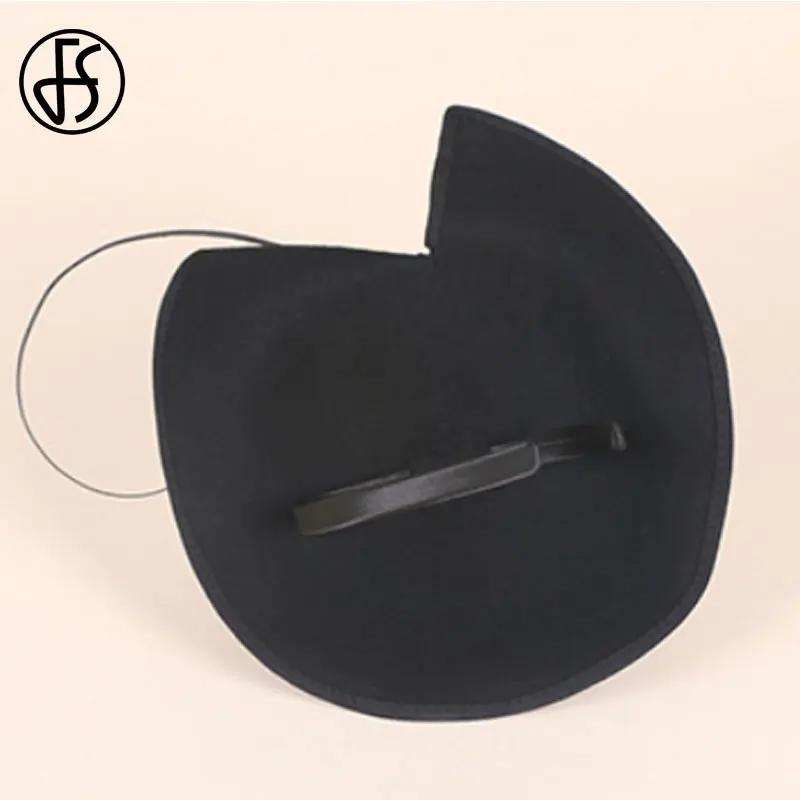 FS 100% Wool Black Hat Church Elegant Ladies Formal Vintage Felt Fedoras Wedding Fascinators Hats For Women Pillbox Female Cap