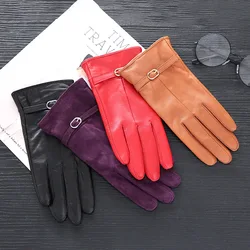 Genuine Sheepskin Gloves for Women, Winter Warm Mittens, 18 Colors, Female, Luxury, S2805