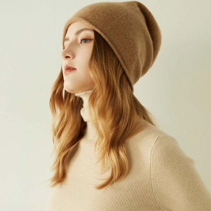 2023 New Arrival Autumn Winter Women Hats 100% Cashmere Knitted Headgears Soft Warm Fashion Hat 4 Colors High Quanlity