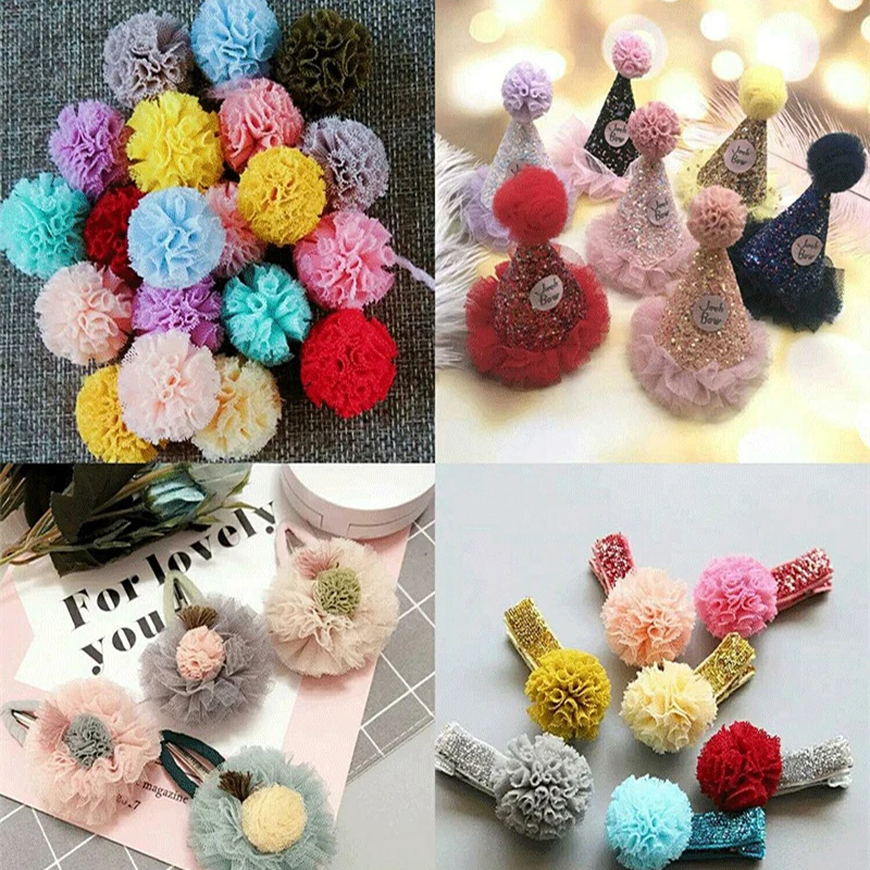 30-120pcs 15mm Lace Pom Pom Trim Ball Macrame Pom Poms Pompones Mesh Ball Hair Ornaments Toys DIY Decorative Accessories