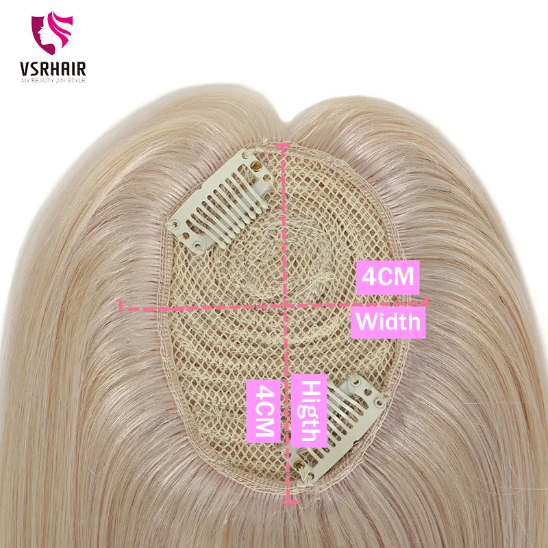 Vsrhair-Topper de cheveux humains cousus avec deux clips pour femme, pardessus invisibles pour la perte de cheveux, blond miel, densité 150%, 45cm